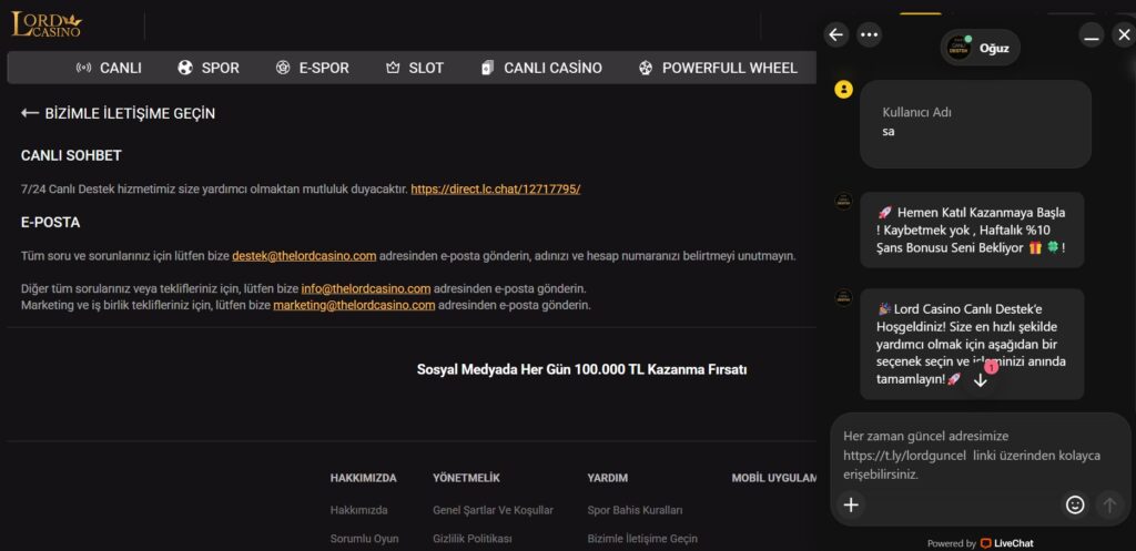 Lordcasino canlı destek