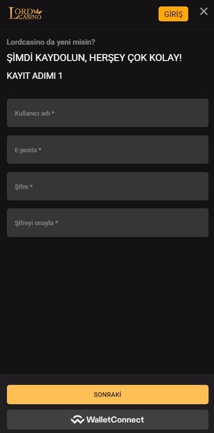 Lordcasino üyelik işlemleri